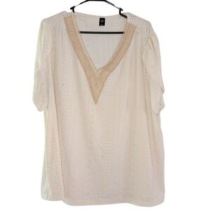 Shein Curve Eyelet Tunic Top Crochet V-Neck Short‎ Sleeve Casual 4XL